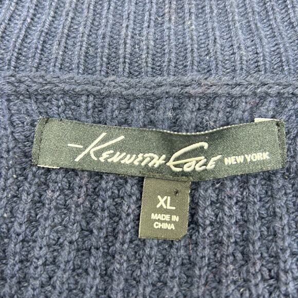 KENNETH COLE NEW YORK WAFFLE KNIT ELBOW PATCH MENS SWEATER SIZE XL NAVY BLUE - Picture 9 of 14